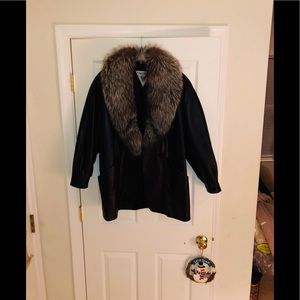 Black Leather and Fox Fur Coat - size Small -NWOT